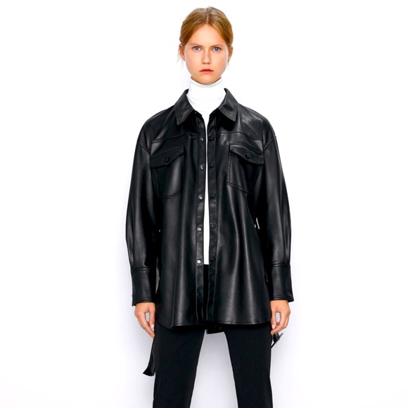 Zara Jackets & Blazers - Zara Faux Leather Button Down